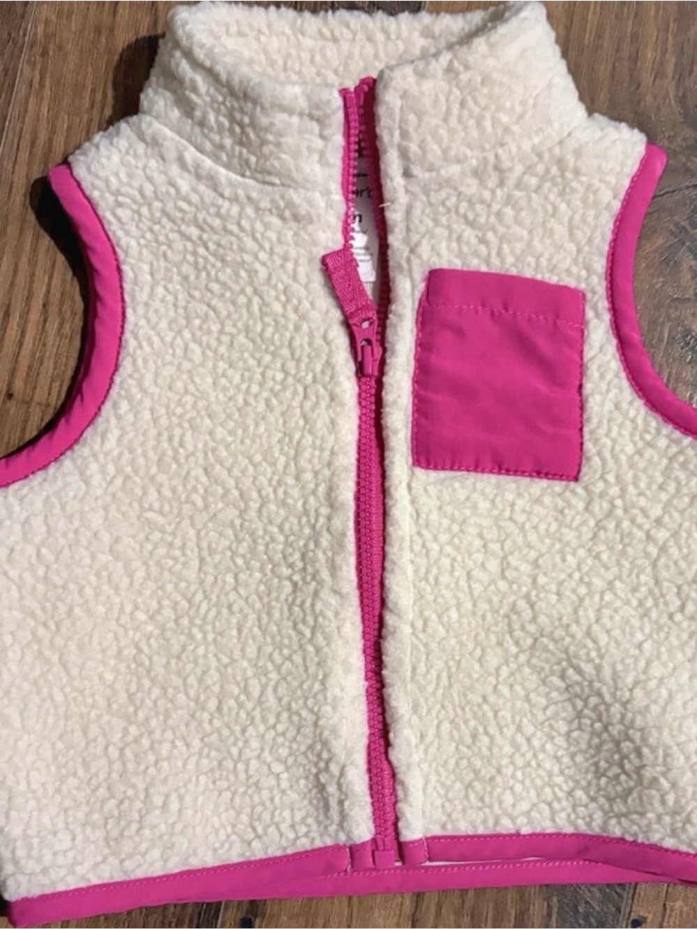 Carter's Cream Sherpa Vest with Pink Trim